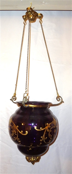 Amethyst Hanging Shade Globe With Applied Gold Accent Detail