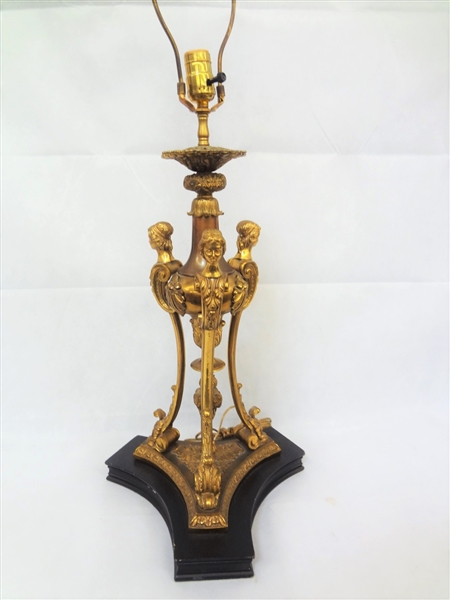 Brass Figural Lamp With Three Female Effigy