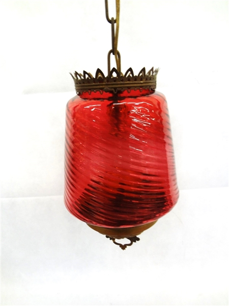 Victorian Swirl Optic Cranberry Shade Hanging Lamp 