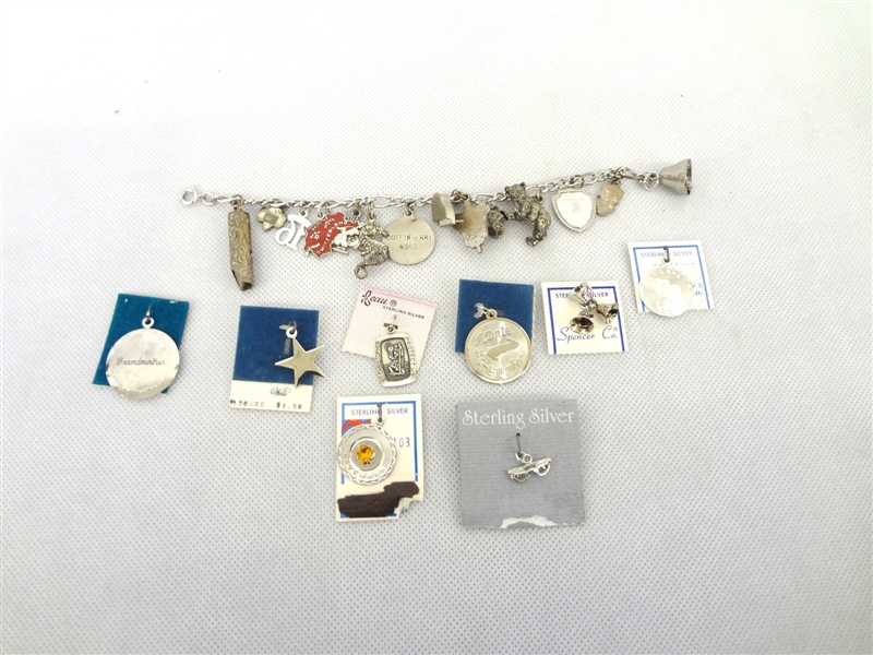 Sterling Silver Charm Bracelet and Extra Charms
