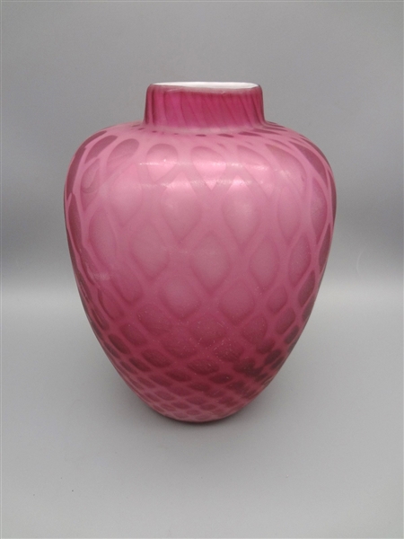 Cranberry Quilted Cased Glass Vase