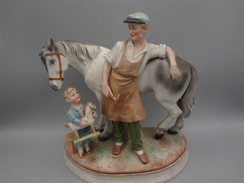 German Bisque Figural Group Farmer With Boy