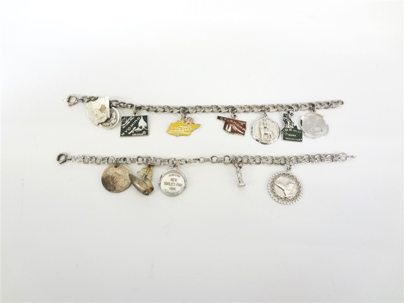(2) Sterling Silver Charm Bracelets (13) Charms