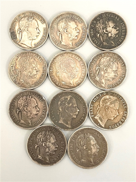(11) Austria One Florin Franz Joseph Silver Coins