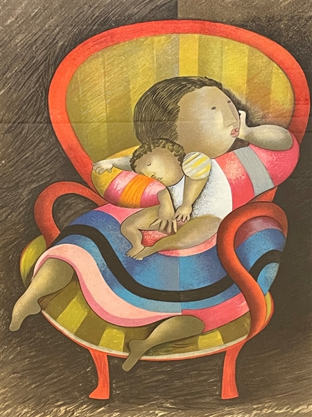 Graciela Rodo Boulanger (b.1935 Bolivia, France) Lithograph "The Babysitter"