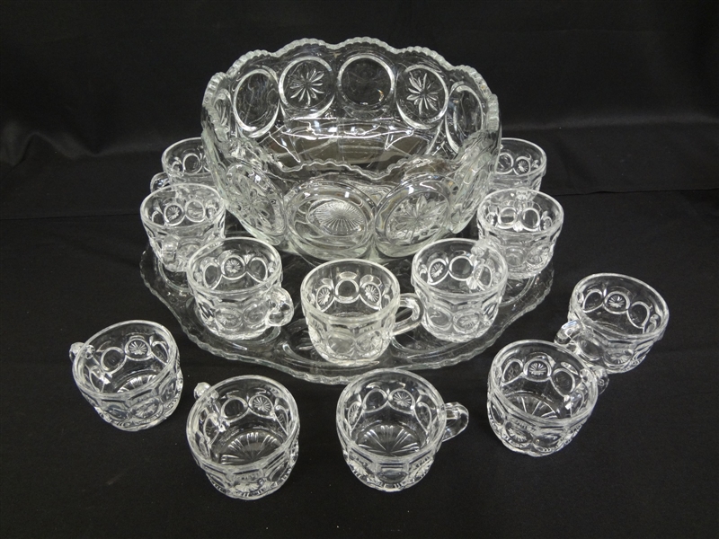 L.E. Smith "Moon and Stars" Pattern Punch Bowl Set