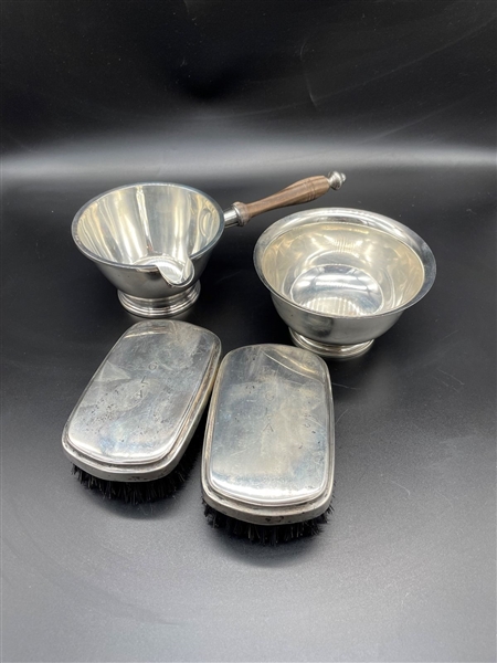Sterling Silver Bowl, Handled Sauce, (2) Valet Brushes