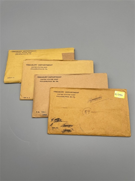 1956, 1957, 1958, 1959 U.S. Mint Proof Sets With Original Envelopes