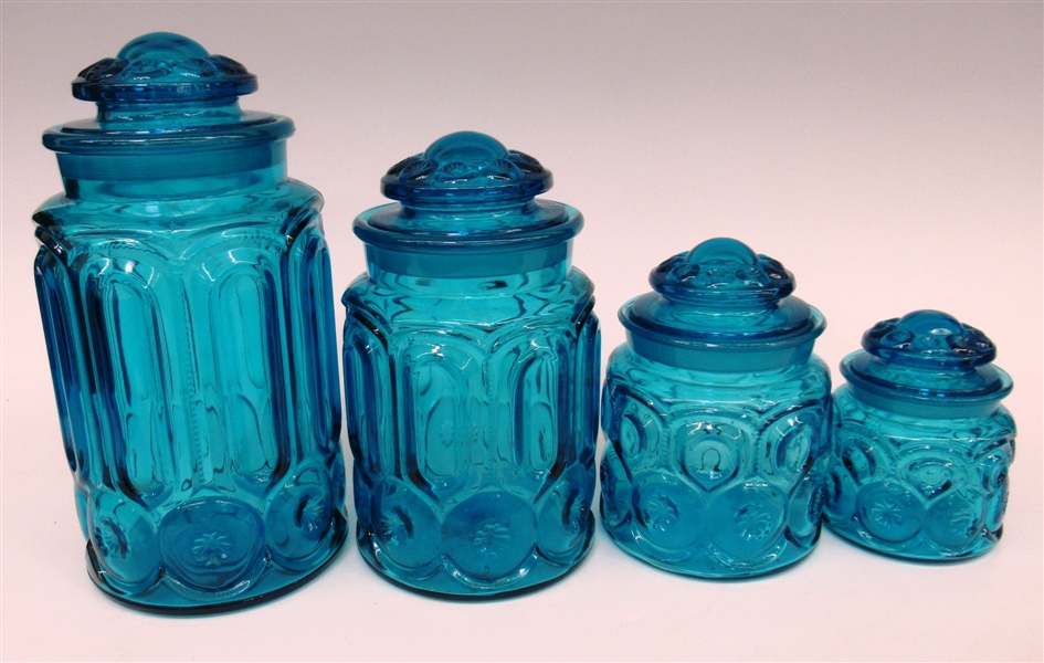 L.E. Smith "Moon and Stars" Colonial Blue Canister Set with Lids  