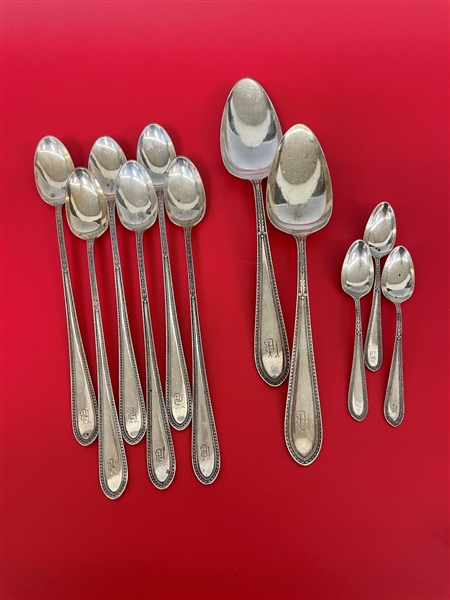 (11) Gorham Sterling Silver Iced Tea, Serving, and Demitasse Spoons "Edgeworth" 1922 