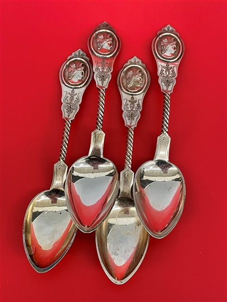 (4) Duhme and Co. 1863 Medallion Twist Handle Coin Silver Spoons