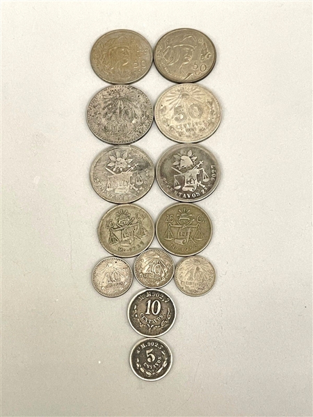 (13) Mexico Centavos Lot Including 25, 50, 10, 5 Centavos