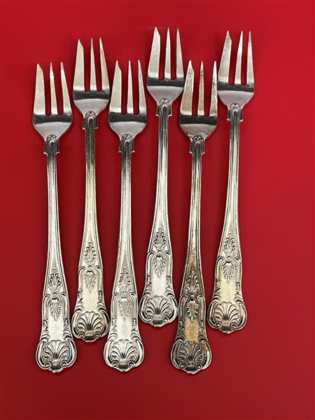 (6) Albert Pick Co. Silver Plate Cocktail Forks "Kings" For Hollenden Hotel Cleveland 1938