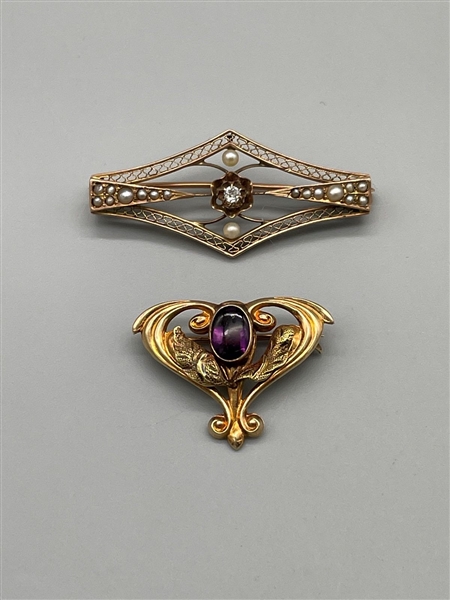 (2) 10k Gold Victorian Brooches