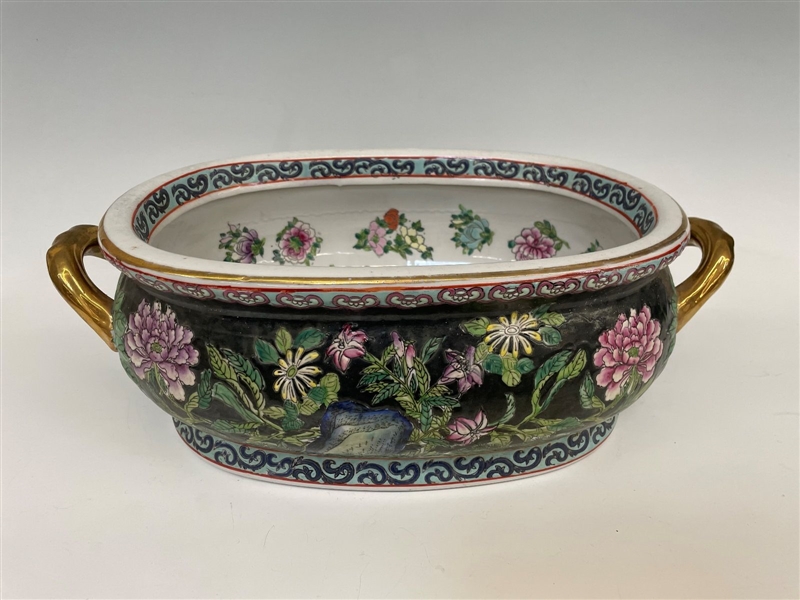 Large Oval Asian Two Handled Jardiniere