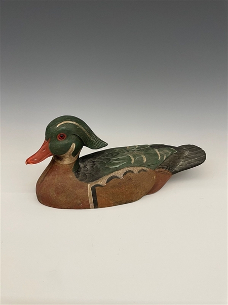 Wood Duck Drake Carving Hand Painted Signed