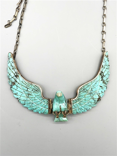 Harry Spencer Sterling Silver and Turquoise Large Eagle Necklace