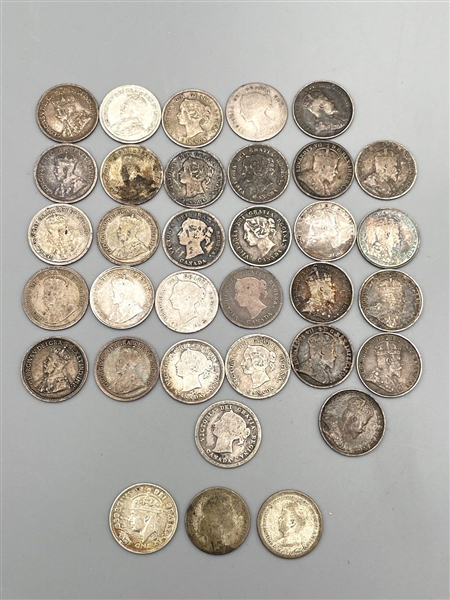 (34) Canada Silver Five Cent Coins