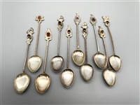 (10) Sterling Silver Figural Demitasse Spoons With Gems Twist Handles