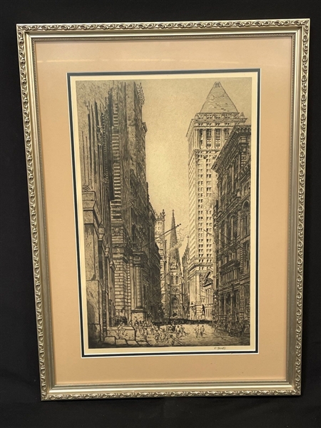 William Monk (British 1863-1937) Etching "NY Wall Street"