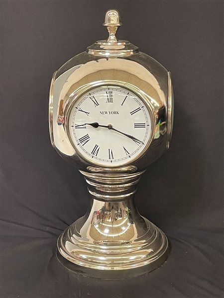 Contemporary Large Silvertone Table Clock 4 Time Zone