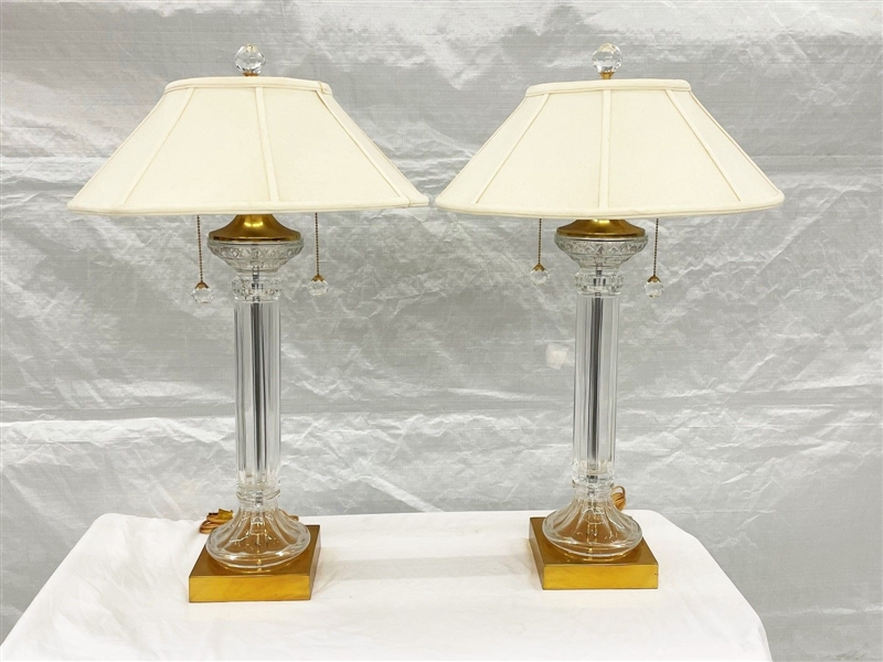 Pair of Crystal Table Lamps With Shades