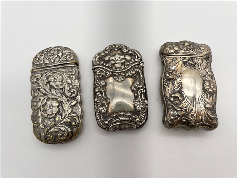 (3) Art Nouveau Sterling Silver Match Safes