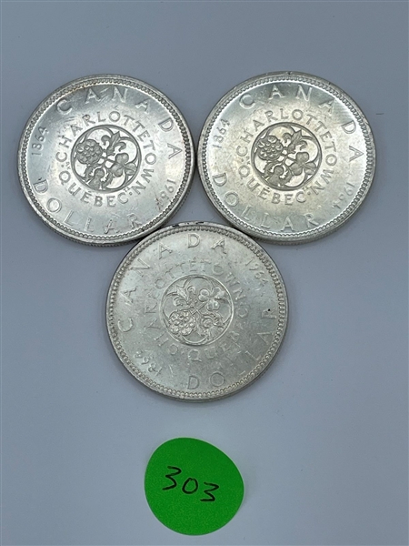(3) 1964 Canada Charlotteto Quebec Silver Dollar (#303)