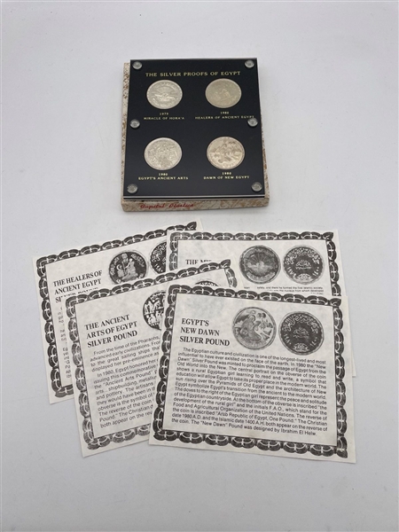 (4) Egypt Silver Pounds 1979, 1980 in Lucite Case (#313)