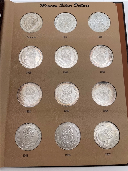 (9) Mexico Silver Dollars 1957-1967 .100 in Display Book (#322)