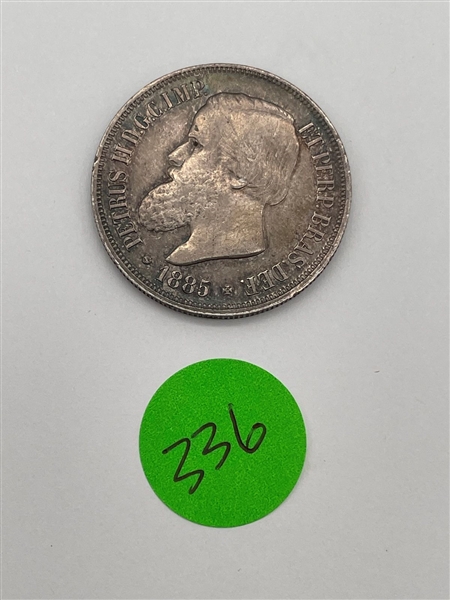 1885 Brazil 1000 Reis Silver Coin .917 Silver (#336)