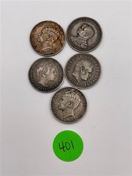 (5) Portugal 200 Reis Silver Coins (#401)