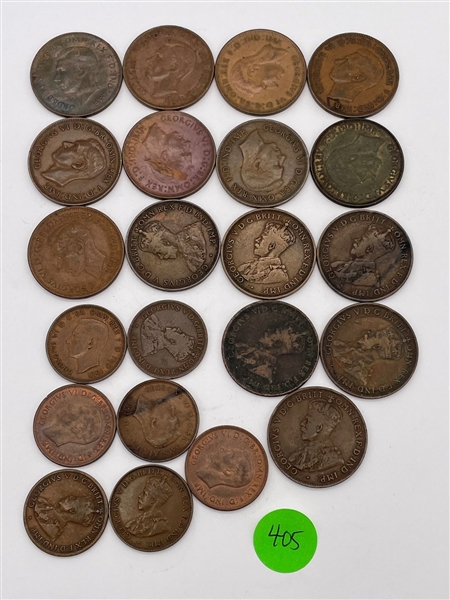 (7) Australia 1/2 Pennies, (15) Australia Pennies (#405)