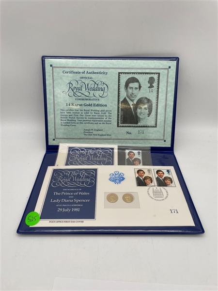 Gold Edition Prince Charles Lady Diana Wedding Commemorative 14k Gold Edition, Stamp, FDC (#525)
