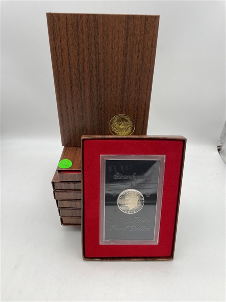 (8) United States Eisenhower Proof Dollars in Displays and Slip Cases (#526)