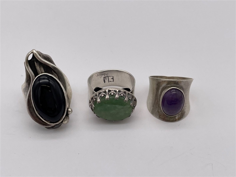 (3) Sterling Silver Rings With Stones 