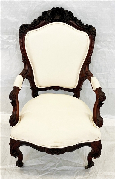 Rococo Revival Rosewood Upholstered Arm Chair