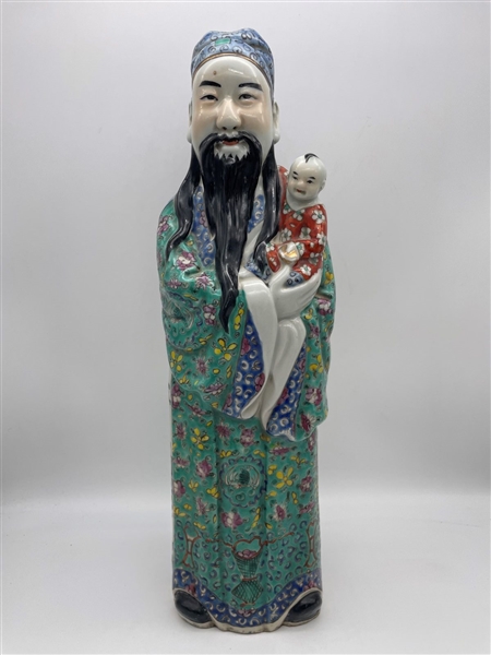 Famille Rose Fu Lu Shou Star god of Prosperity Figurine