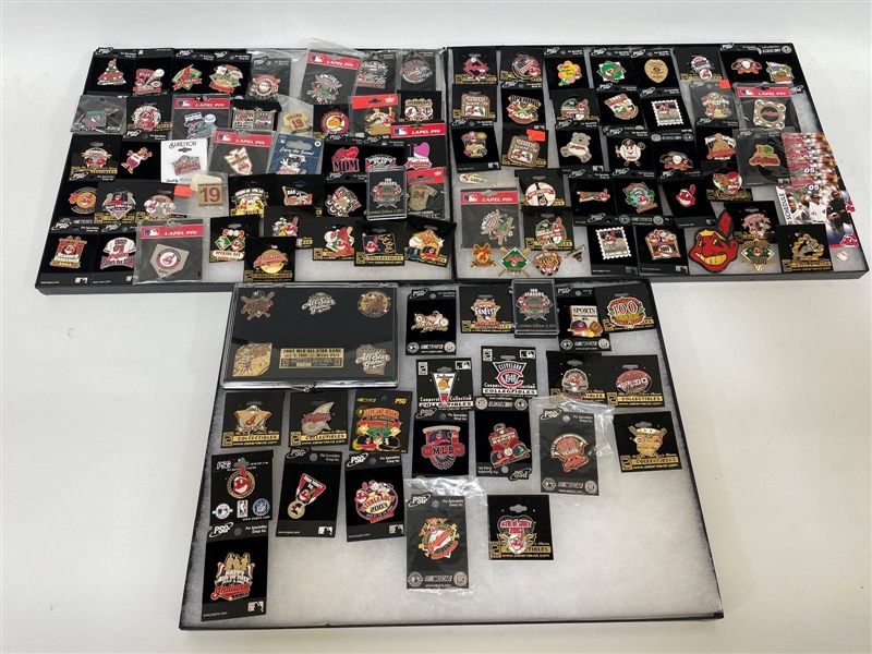(3) Trays of Cleveland Indians Pins: Jacobs Field, All Star Game, More