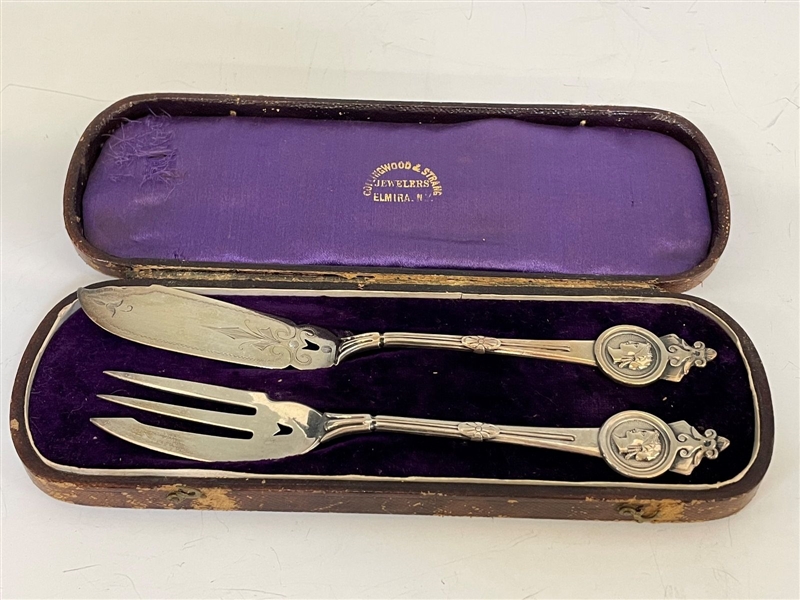 Gorham Sterling Silver Medallion Pastry Fork and Master Butter Knife in Display Case