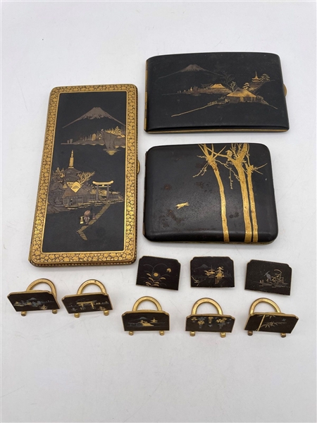 Group of Japanese Champleve Place Card Holders and Cigarette Cases