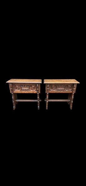 Pair Early 20th Century English Hand Carved Lift Top Stools