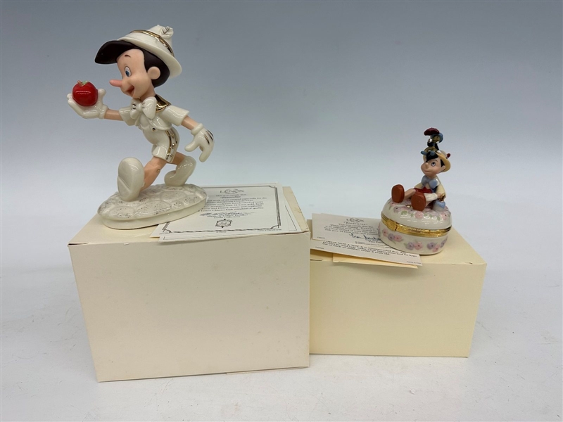 (2) Lenox Pinocchio Figures With COA and Boxes
