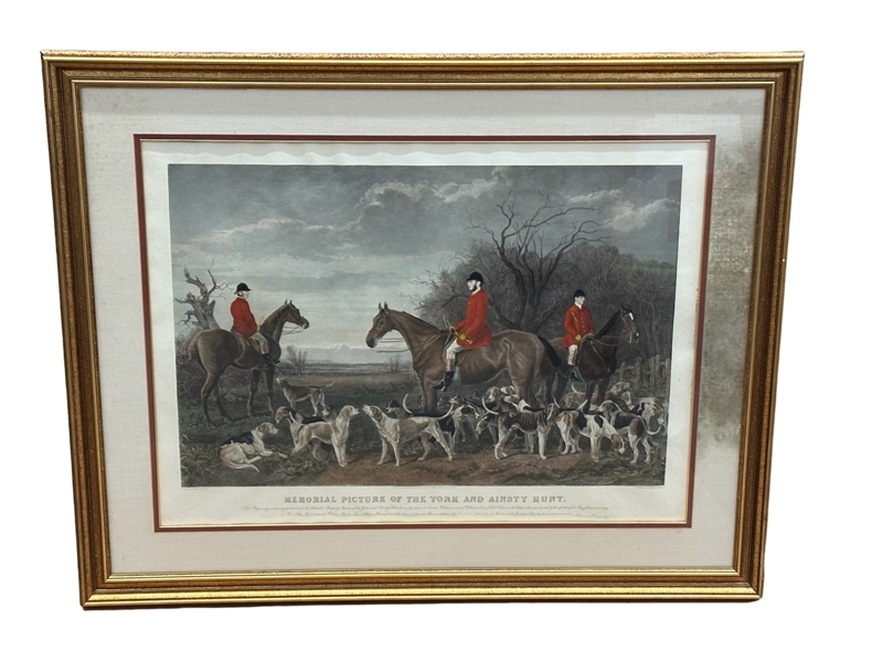 Engraving "Memorial Picture of the York and Ainsty Hunt" Charles G. Lewis 1871