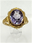 10k Yellow Gold Oval Amethyst Ring in Art Deco Setting
