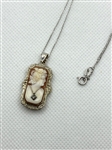 14k White Gold Necklace With 14k Cameo and Diamond Accent Pendant