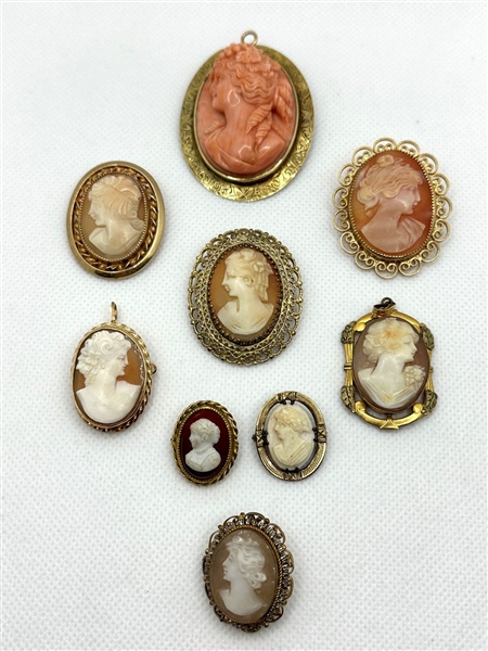 (9) Gold Filled Cameos Pendant/Brooches