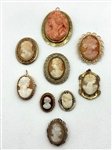 (9) Gold Filled Cameos Pendant/Brooches