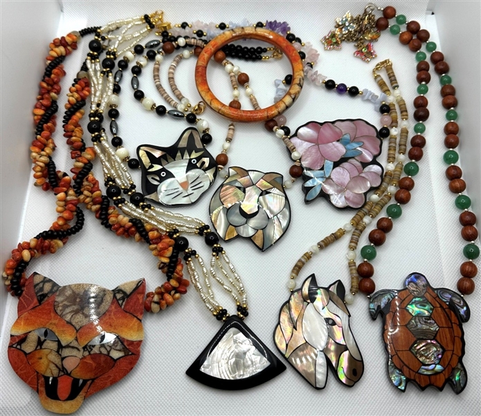 Lee Sands Inlay Jewelry Group of Necklaces and One Bracelet