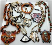 Lee Sands Inlay Jewelry Group of Necklaces and One Bracelet